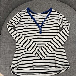 P.J. Salvage Black and White Striped Top with Blue Trim
